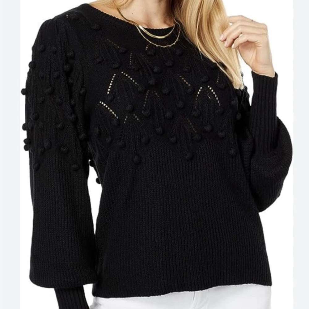 Lilly Pulitzer Elegant Black Sweater Women M Pom Pom